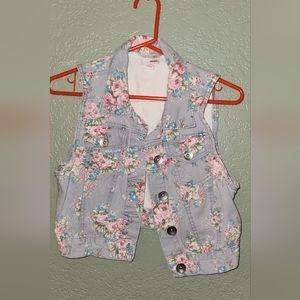 Floral denim junior vest jacket- New
